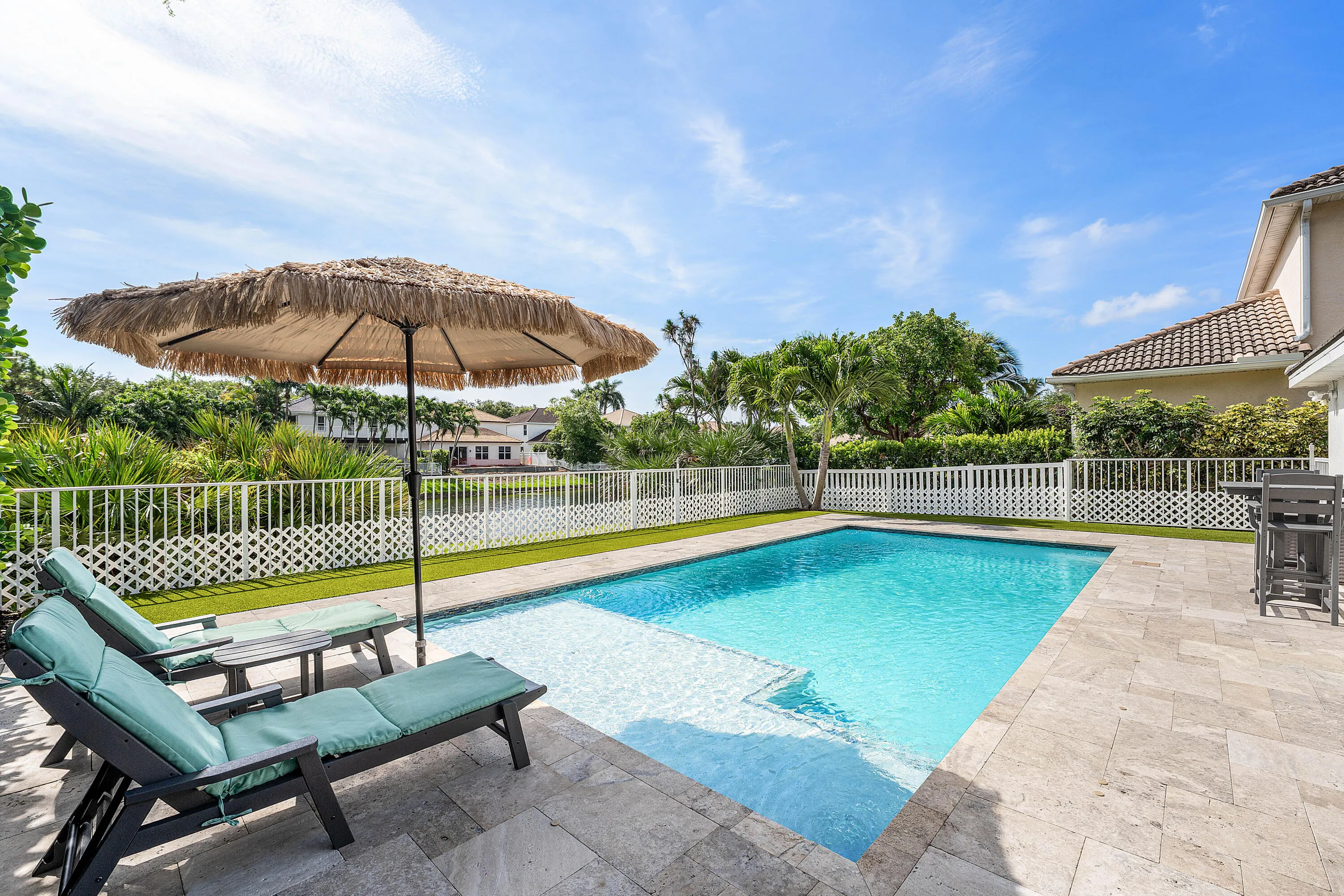 Salt chlorinated pool with lake views