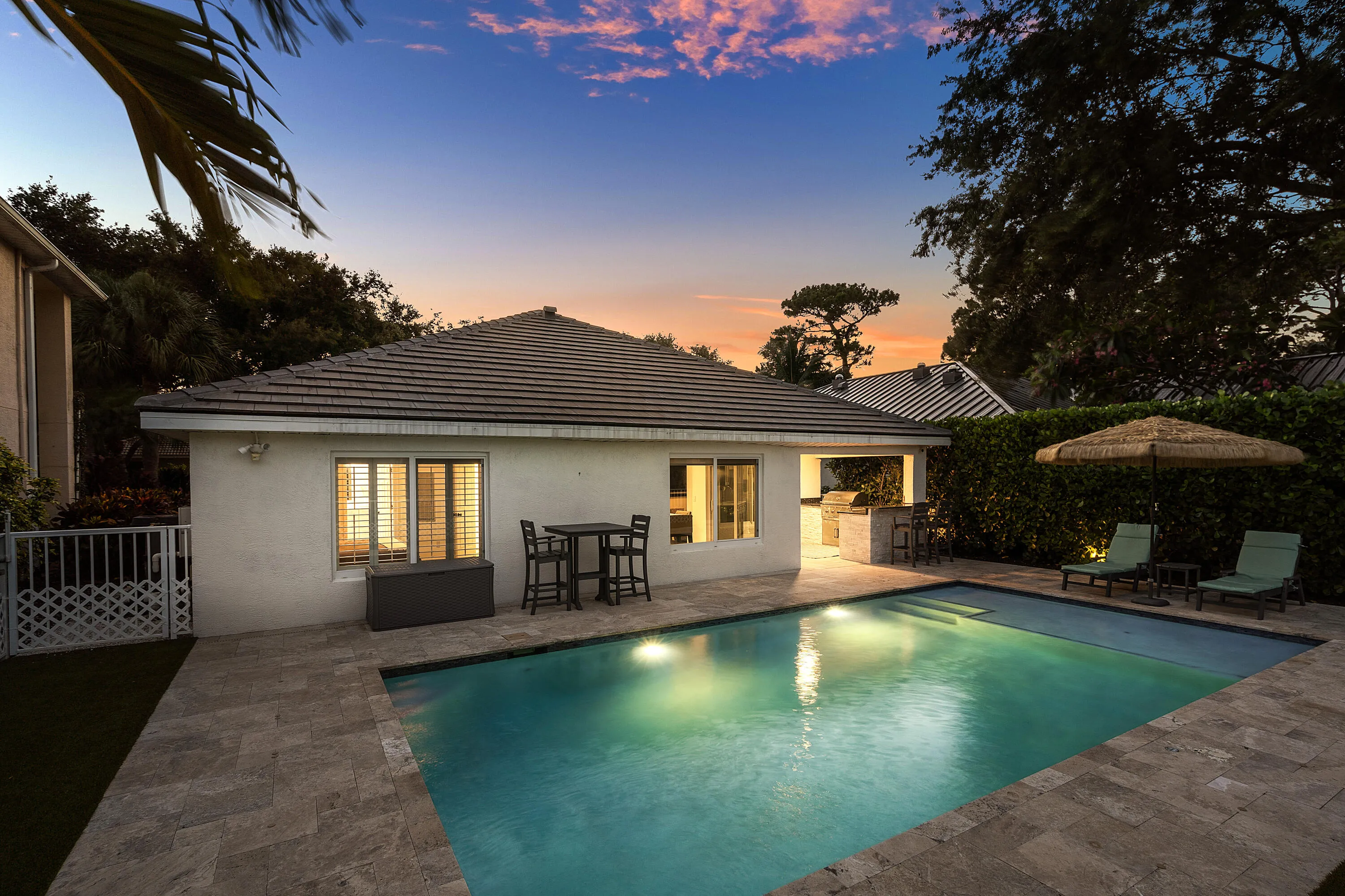 Salt chlorinated pool with lake views