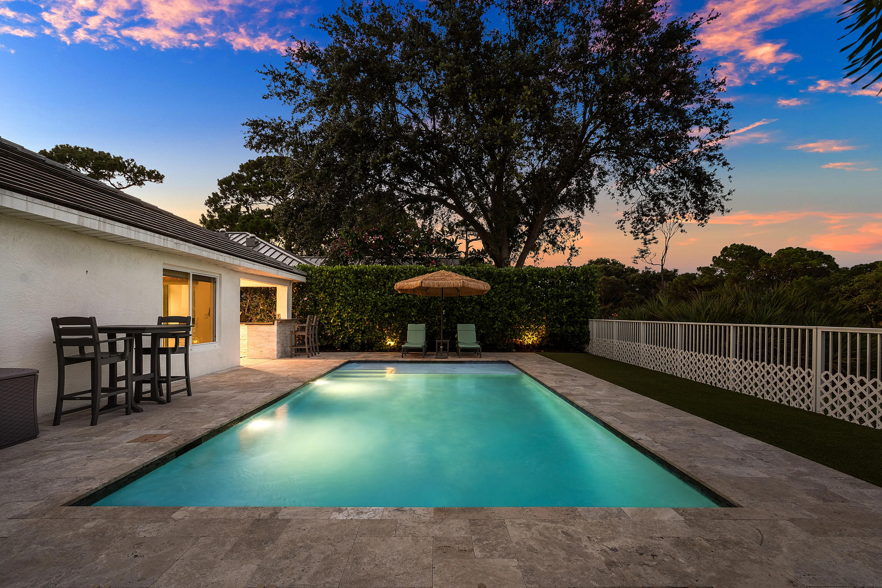 Salt chlorinated pool with lake views