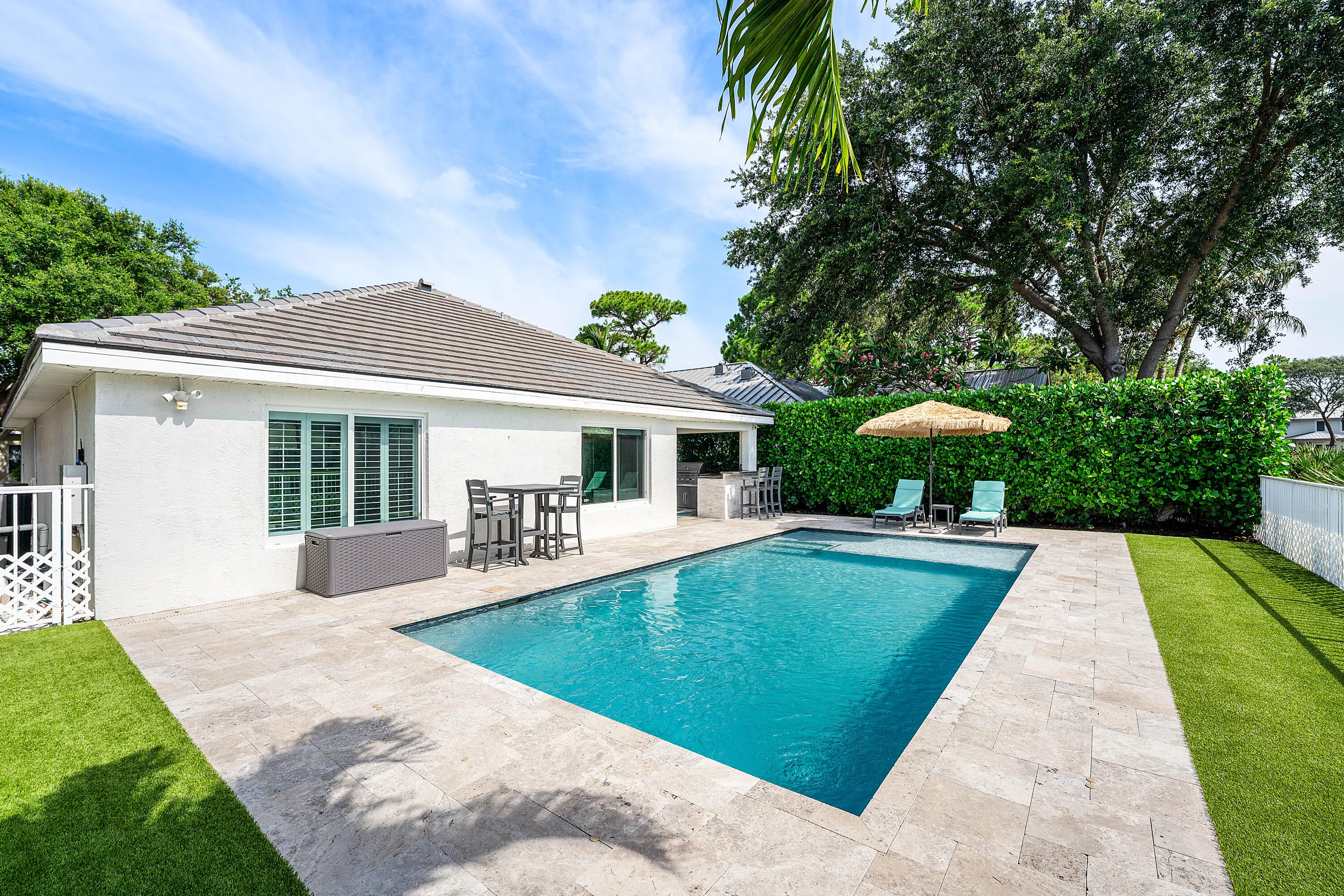 Salt chlorinated pool with lake views