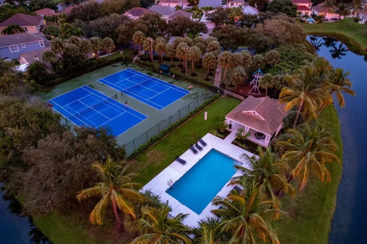 Community tennis courts, clubhouse, and pool