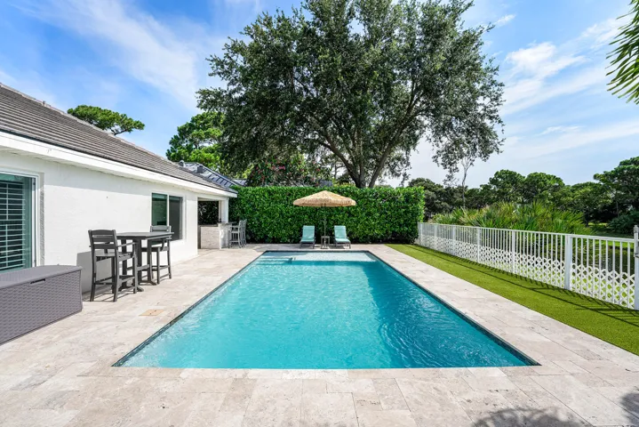 Salt chlorinated pool with lake views