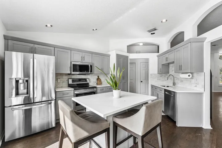 Updated kitchen with lake views