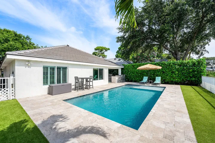 Salt chlorinated pool with lake views