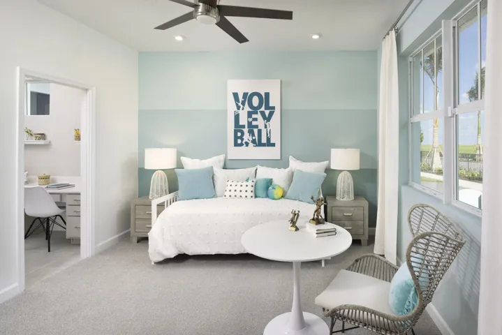 Stock photos represent builder's floorplan