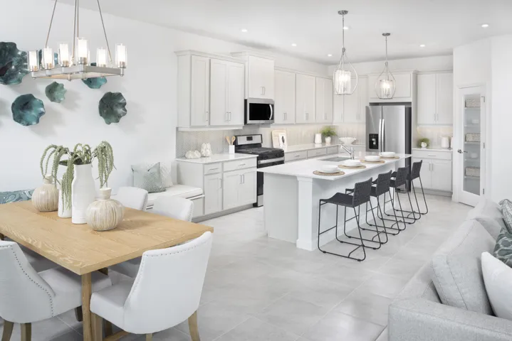 Stock photos represent builder's floorplan