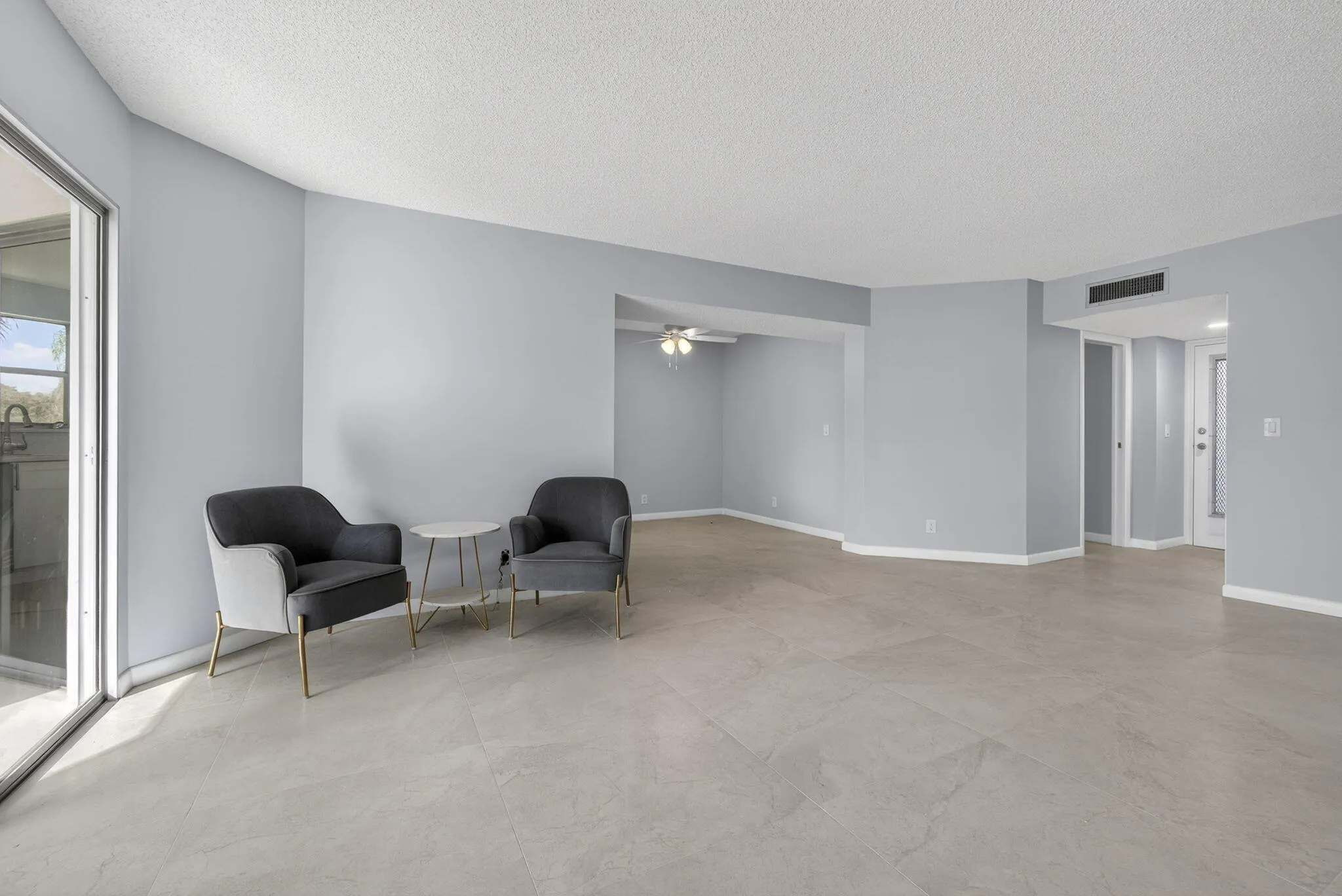 View of living room and dining room area