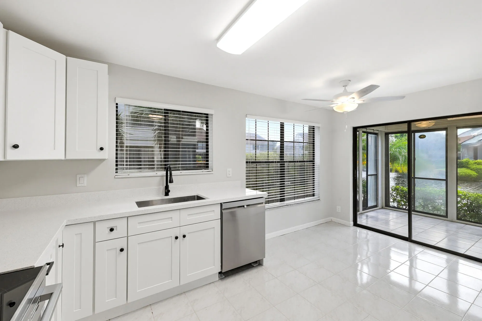 renovated kitchen with lake view