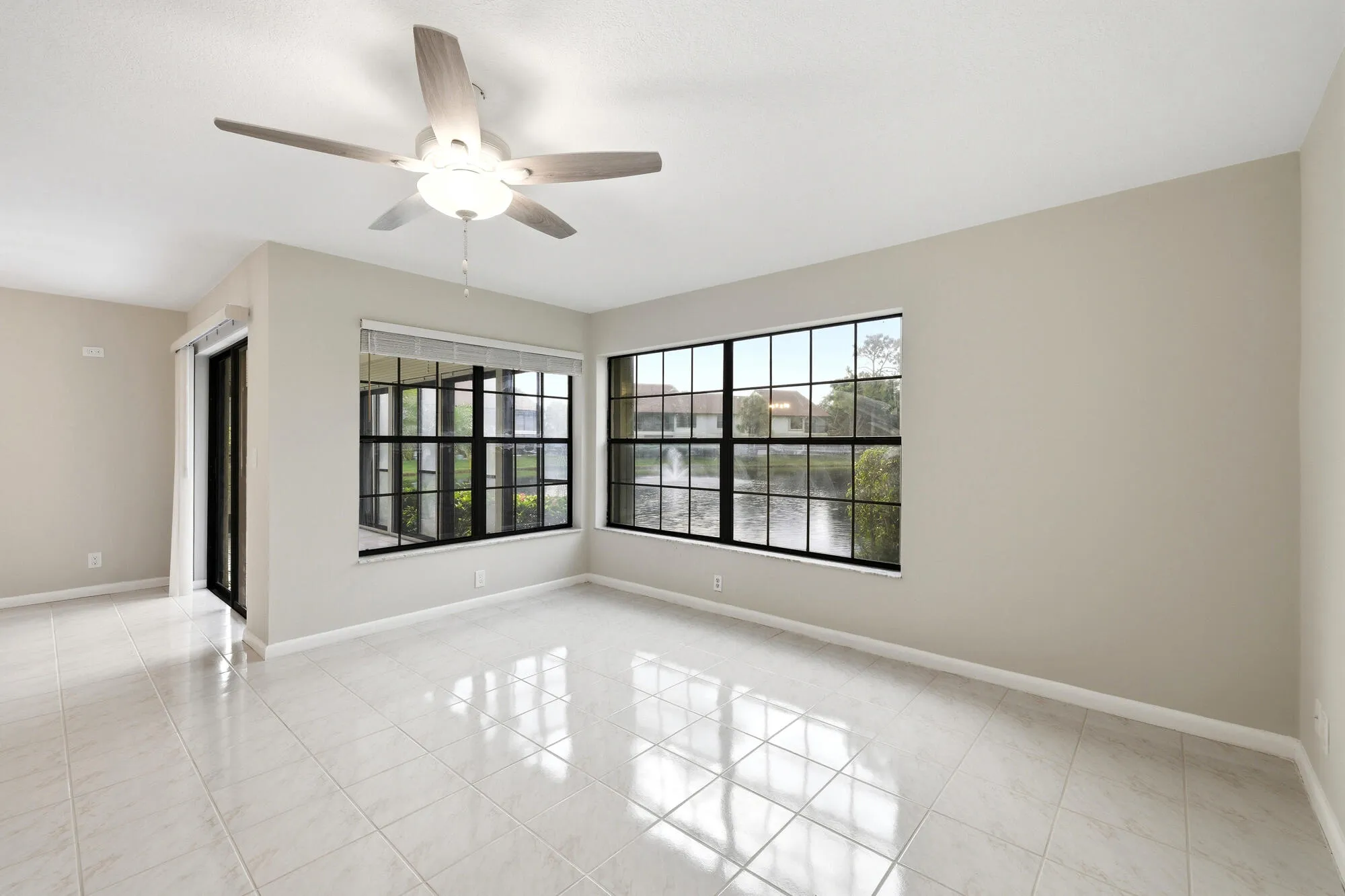 living room with lake view