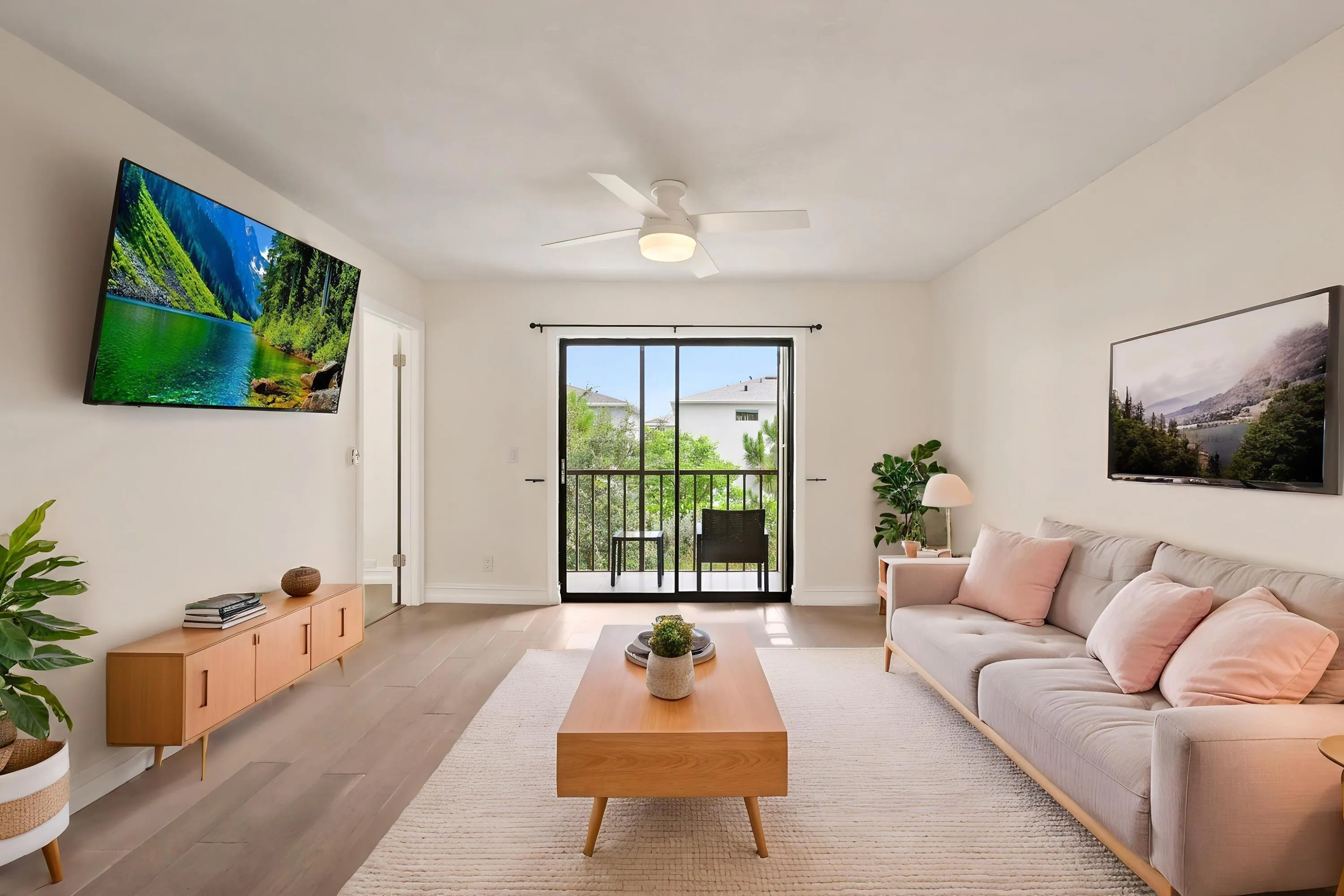 The spacious living area offers an open and versatile layout designed for comfortable everyday living and entertaining. Updated flooring flows throughout the space, while large sliding glass doors fill the room with natural light and provide seamless access to the private screened balcony. The open-concept design connects effortlessly to the kitchen and dining areas, creating a bright and inviting atmosphere throughout the home.