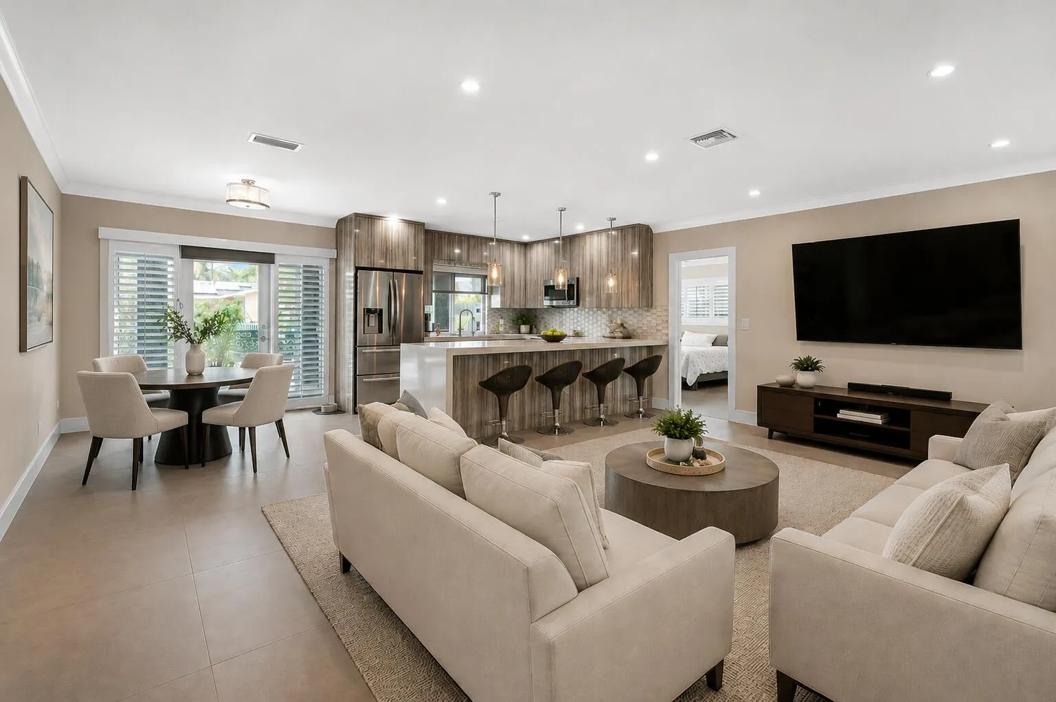 Virtually staged living area.