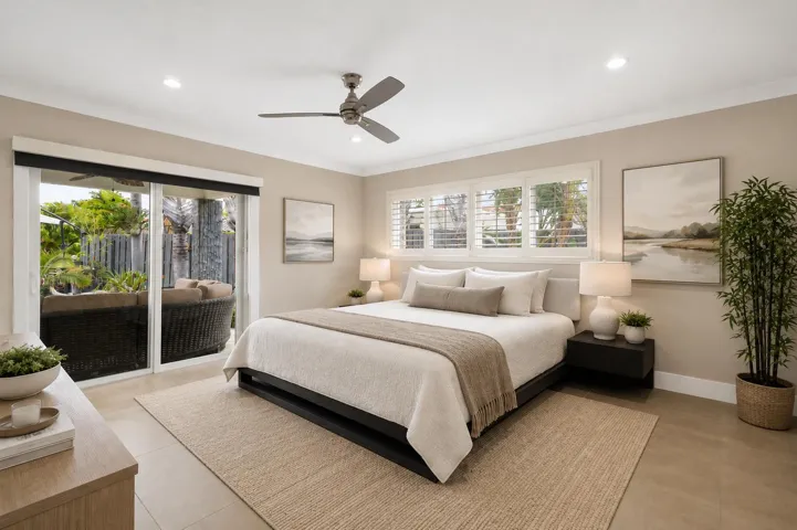 Virtually staged primary bedroom.