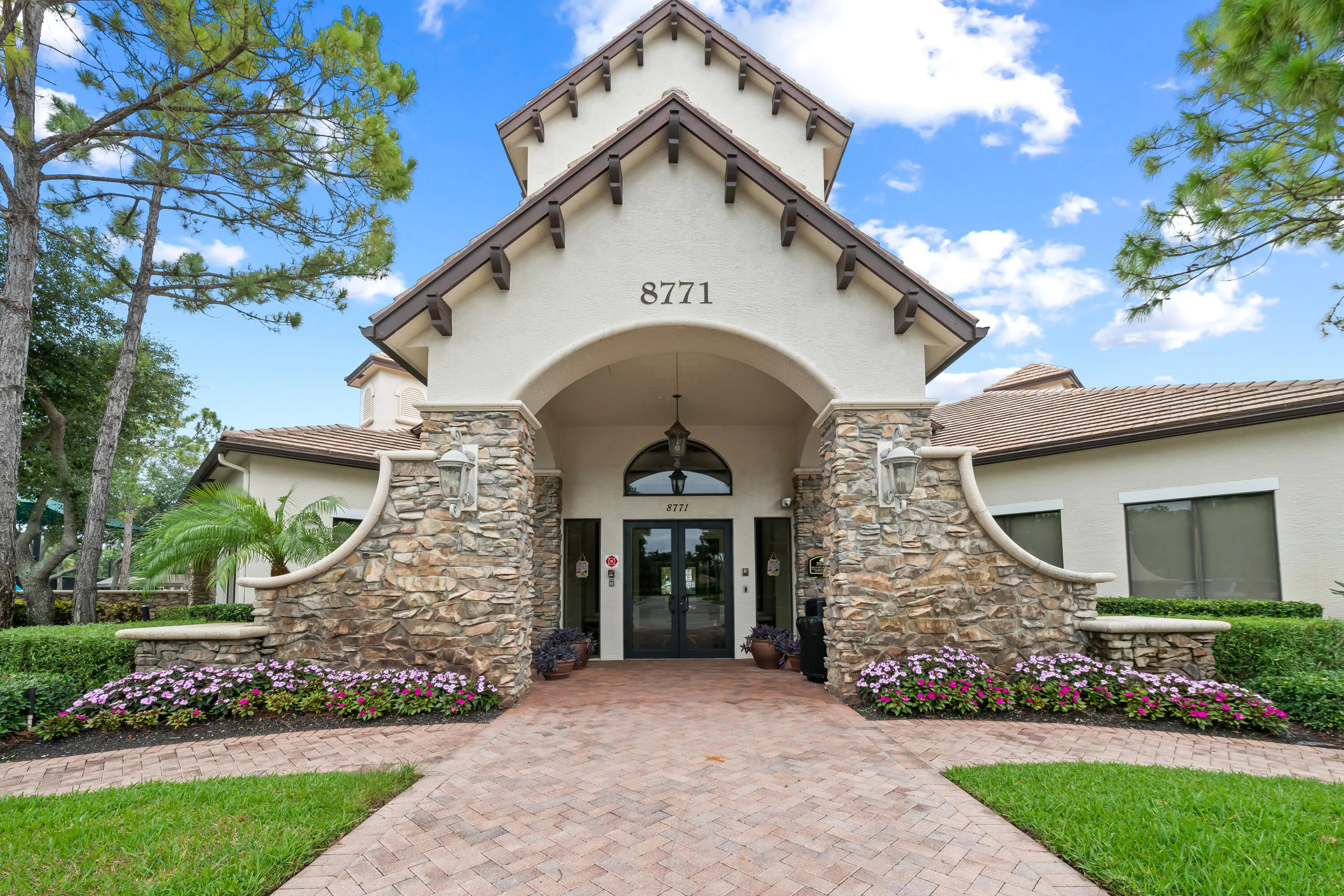 Amenities include: resort style pool, playground, splash pad, community room with kitchen, basketball court and more.