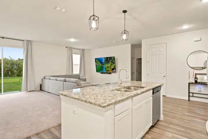 Kitchen island open to the living room