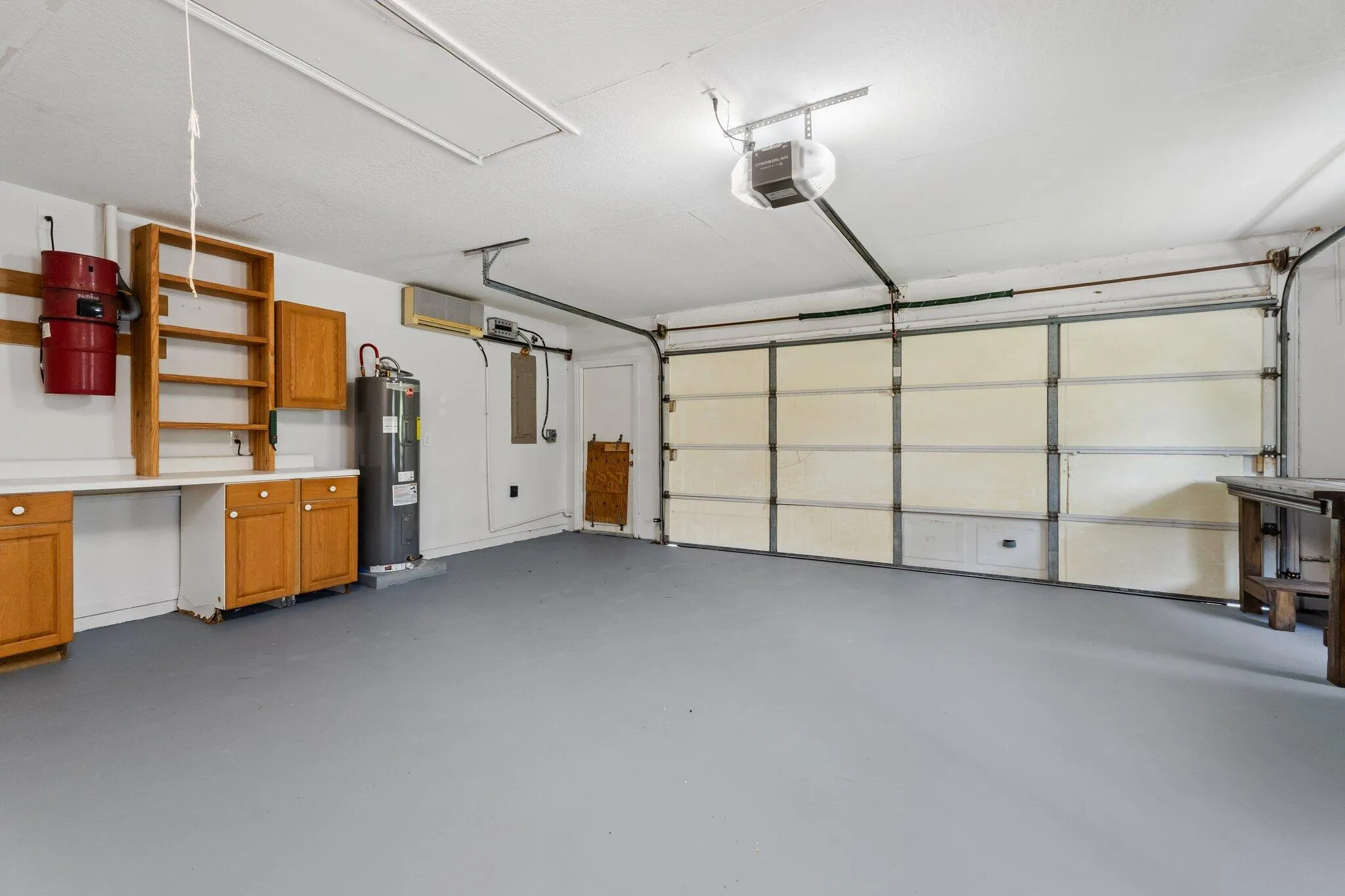 Garage with workbench and storage
