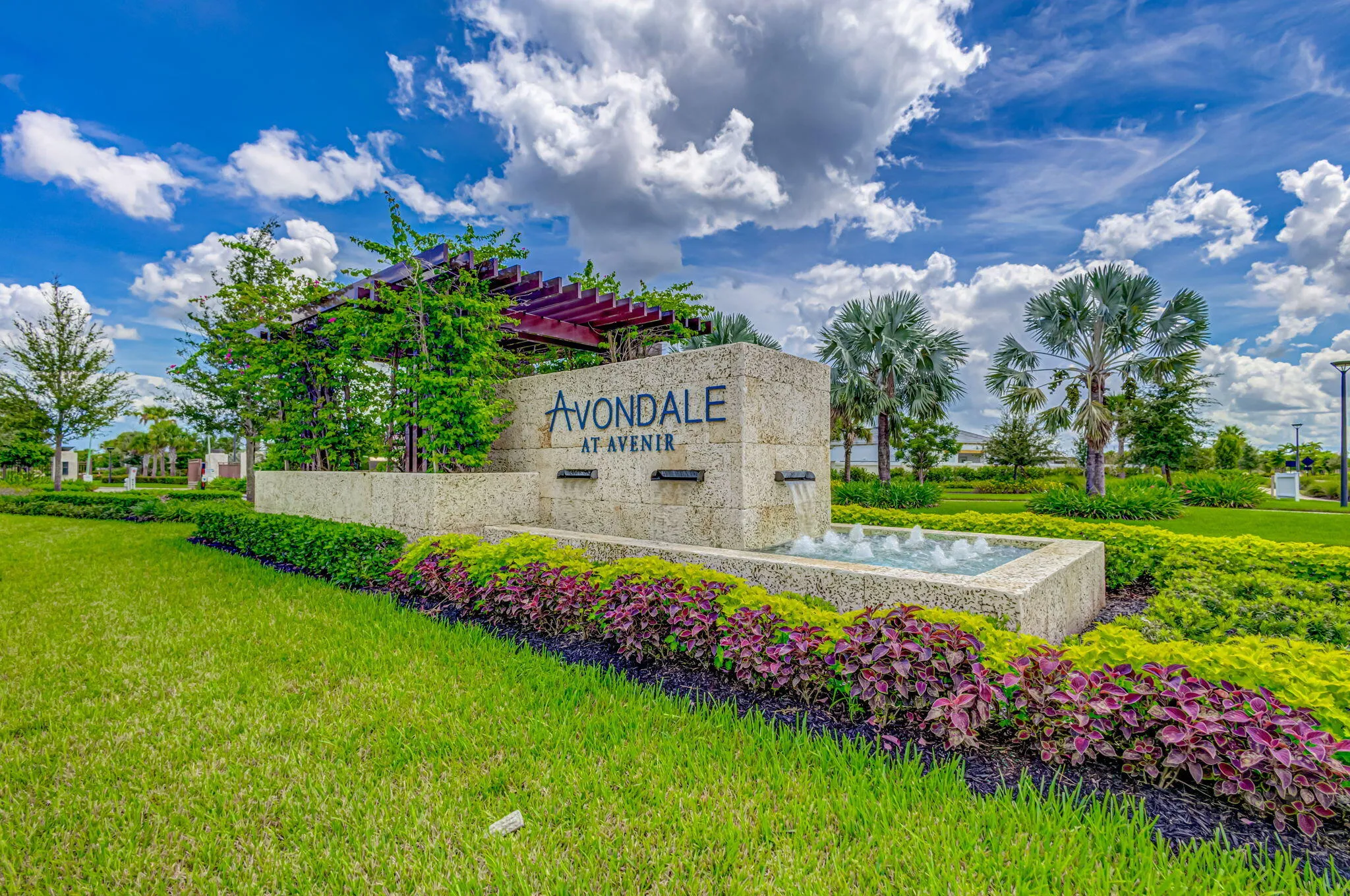 Entrance to Avondale at Avenir, a luxury gated community.