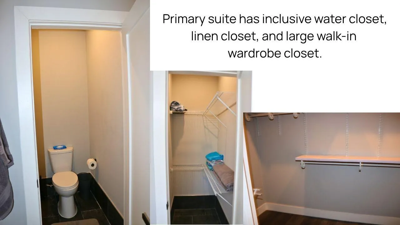PRIMARY SUITE CLOSETSThe primary suite features multiple closets and a private water closet, providing exceptional storage and privacy. Wilton Manors home for sale, heated saltwater pool, smart home, vacation rental, South Florida living, move-in ready home, pool home, luxury primary suite, chef's kitchen, energy-efficient home.
