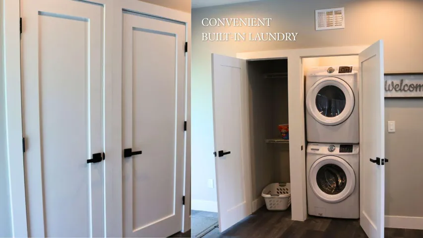 LAUNDRY AREADedicated laundry hookups with a separate storage closet help keep household tasks organized and out of sight. Wilton Manors home for sale, heated saltwater pool, smart home, vacation rental, South Florida living, move-in ready home, pool home, luxury primary suite, chef's kitchen, energy-efficient home.