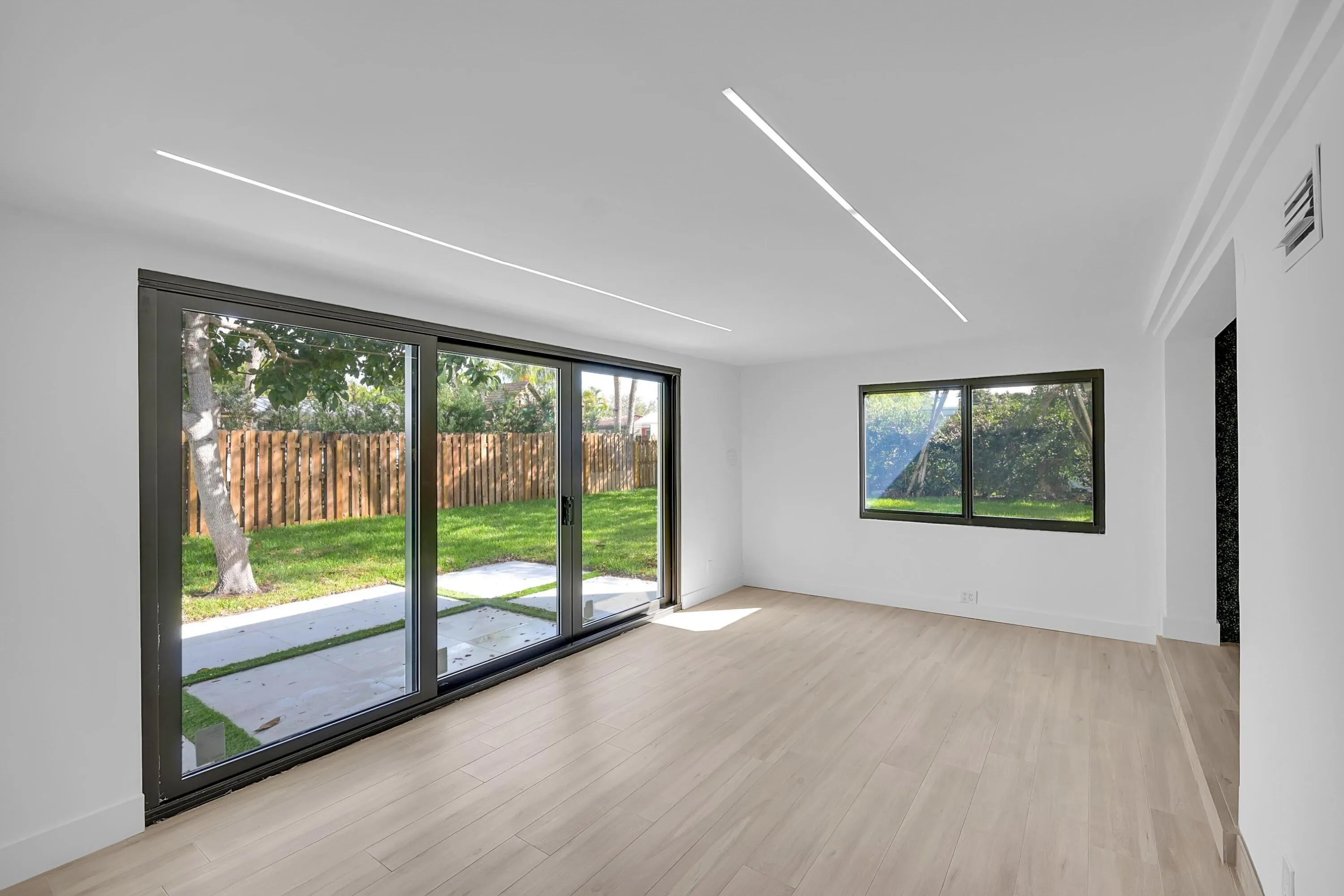 living room and porch