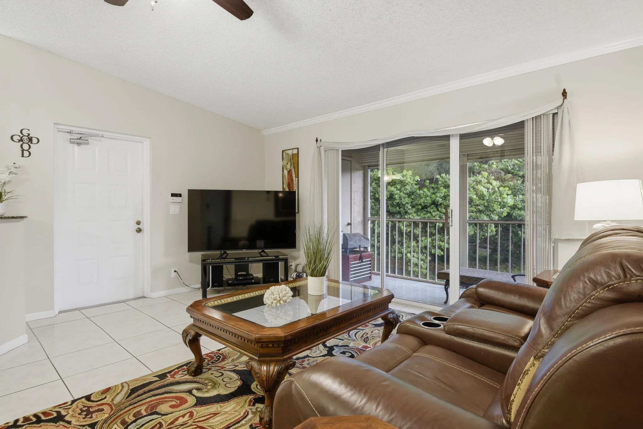 Living area with view of entryway