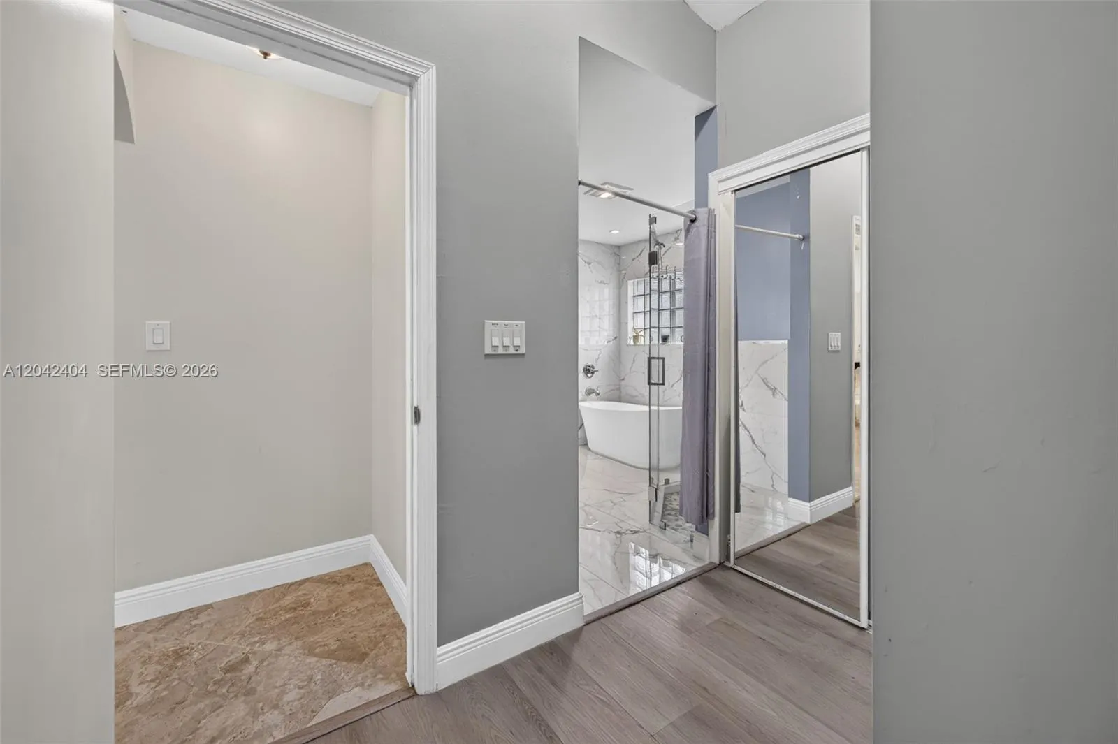 Walk-in primary closet.