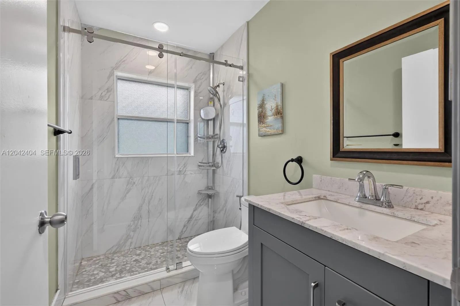 Completely remodeled bathroom.