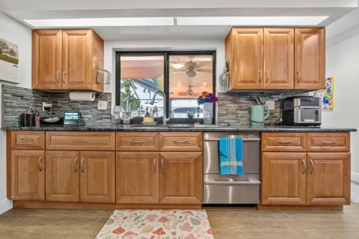 kitchen view of the pool
