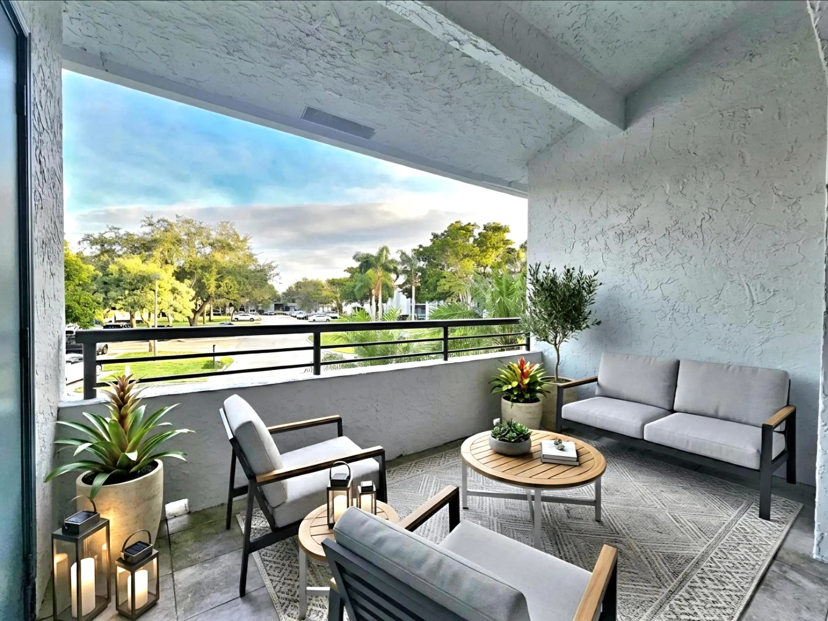YOUR PRIVATE BALCONY WITH A STORAGE CLOSET, JUST OFF THE LIVING ROOM. virtually staged