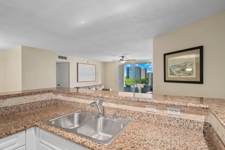 Open kitchen with countertop seating