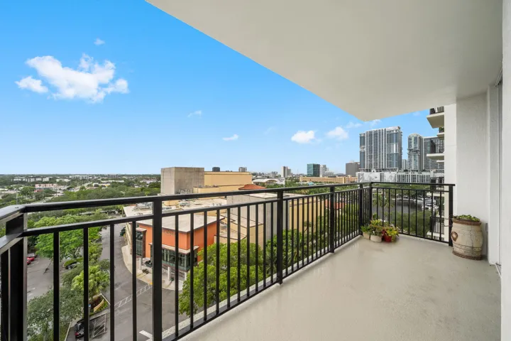 East-facing terrace view toward downtown Fort Lauderdale and the New River corridor.