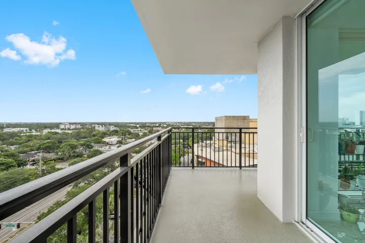 North-facing section of the wraparound terrace overlooking the surrounding neighborhood and cityscape.