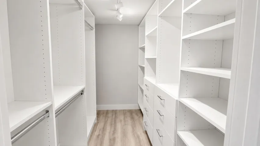 Digitally edited image showcasing the spacious walk-in closet in the primary bedroom with items removed for visualization purposes.