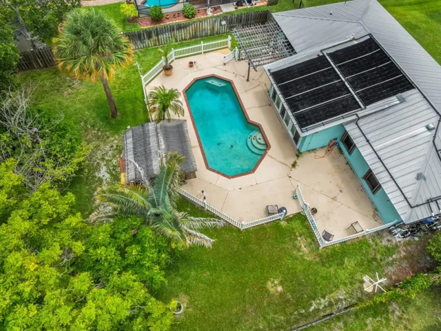 Side aerial view of pool