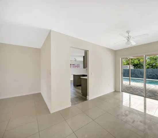 View from main area to kitchen & den