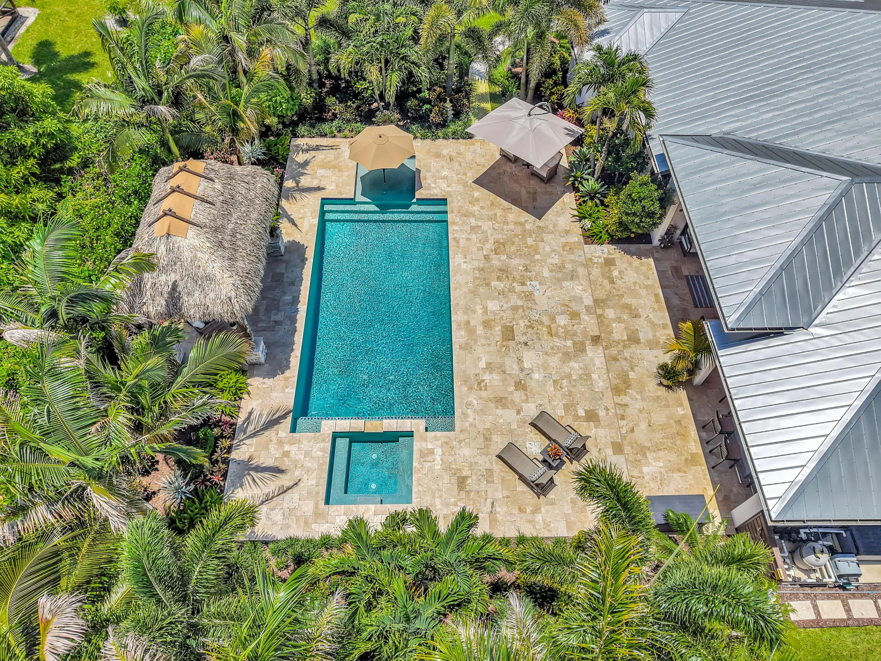 Aerial of backyard and pool