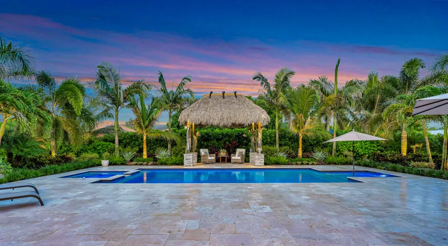 Dusk Tiki Hut and Pool