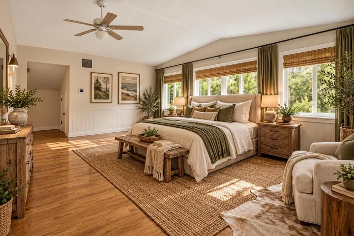 Virtually staged bedroom. Guest home.