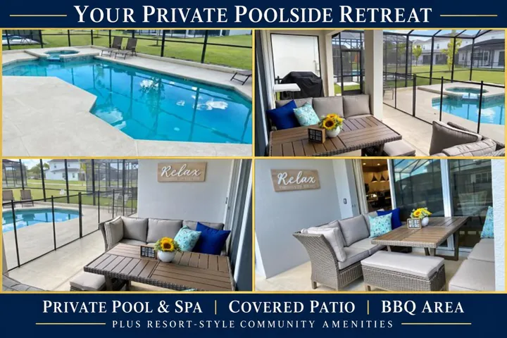 Unwind in your private screened pool and spa, then gather on the covered patio for outdoor dining and a BBQ. Enjoy your own vacation retreat, complemented by Sonoma Resort’s additional community amenities.