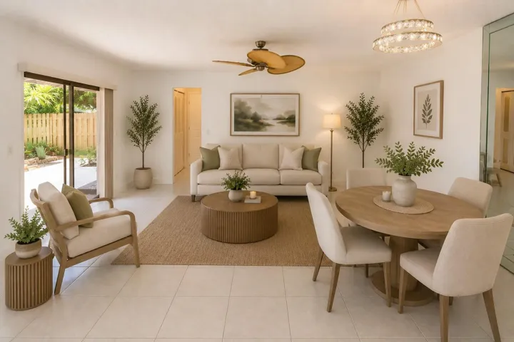 virtually staged living and dining area