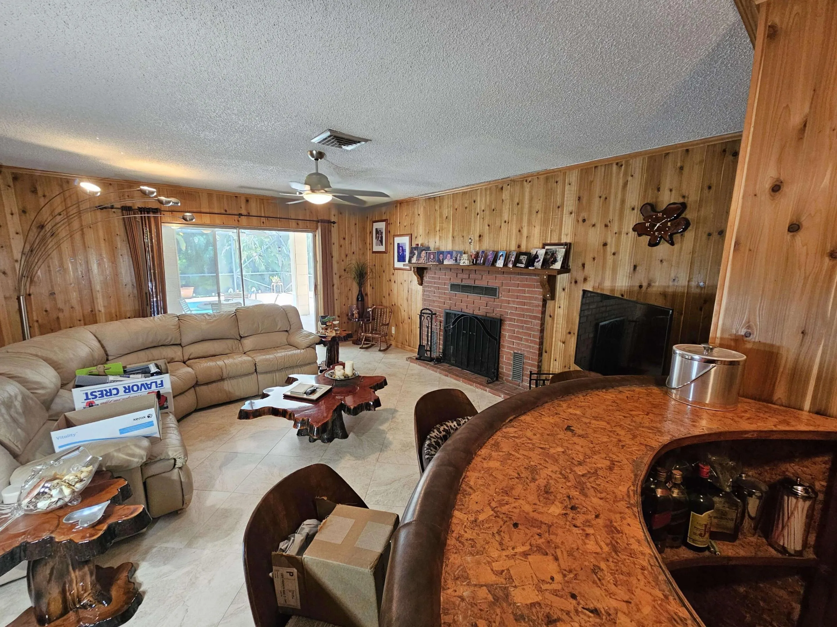 family room with fireplace