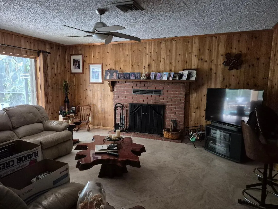 family room with fireplace