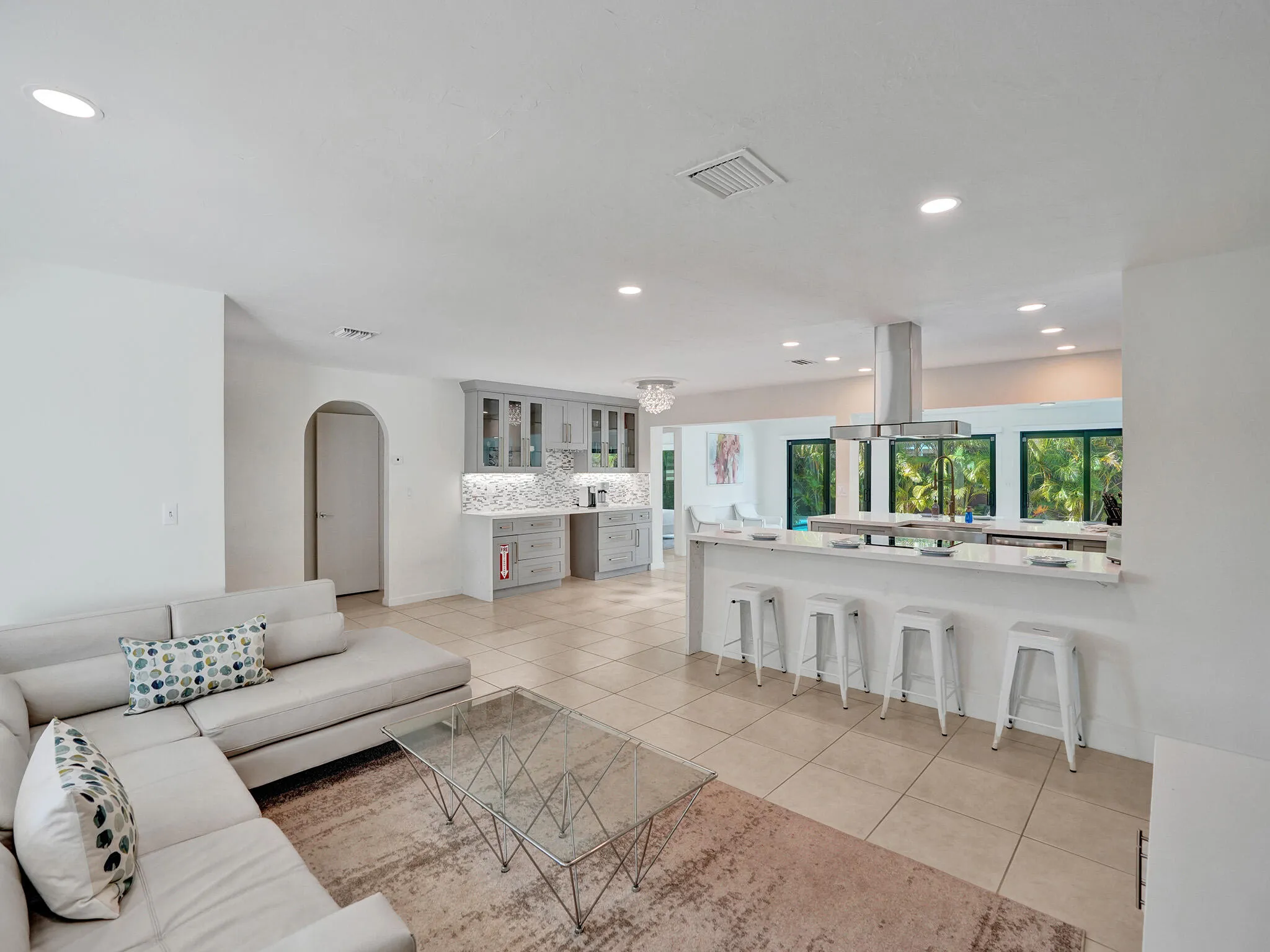 Front Living Room Sectional Kitchen View