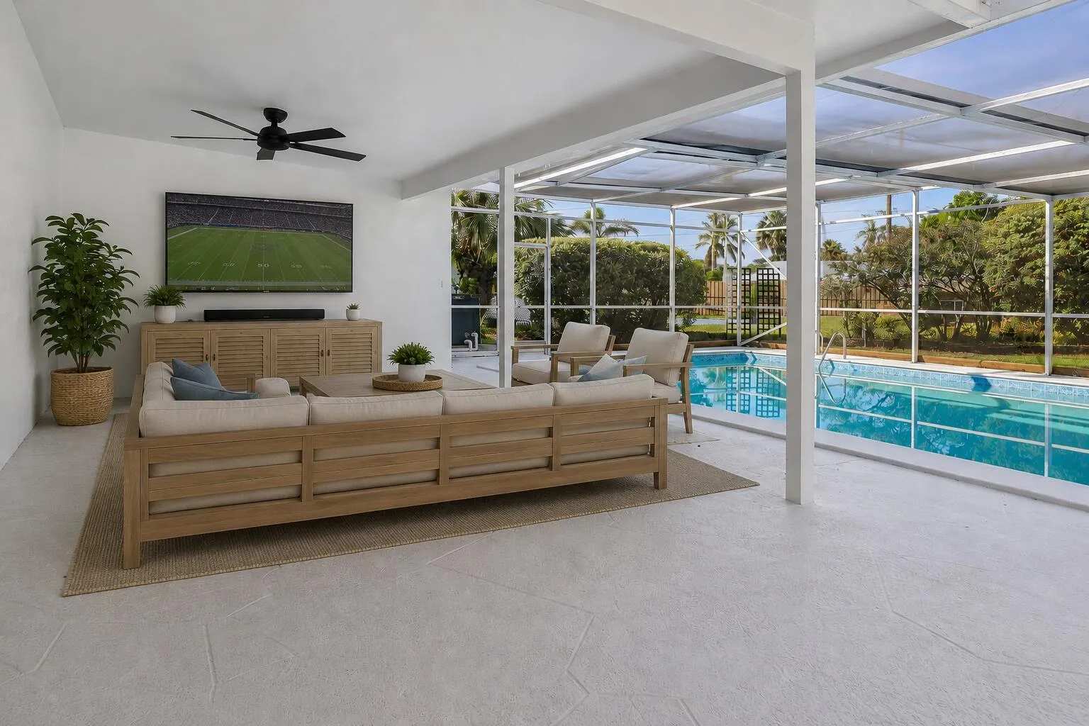 Virtually staged patio lounge