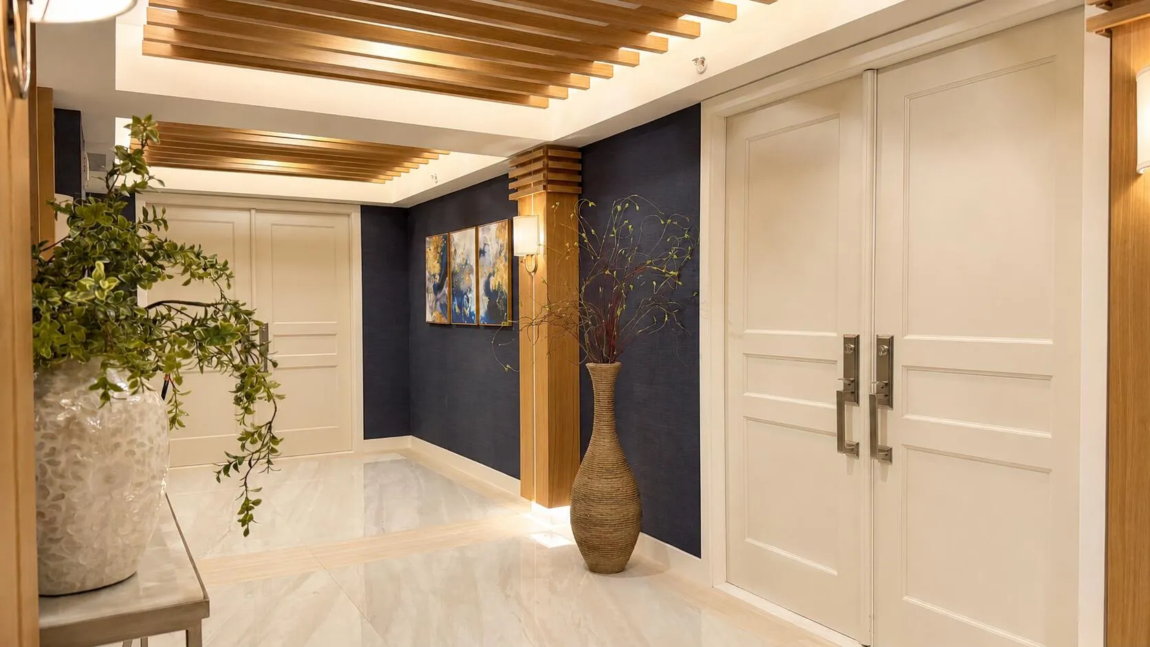 This foyer on the 14th floor is the prototype for the new lobby for the buiding