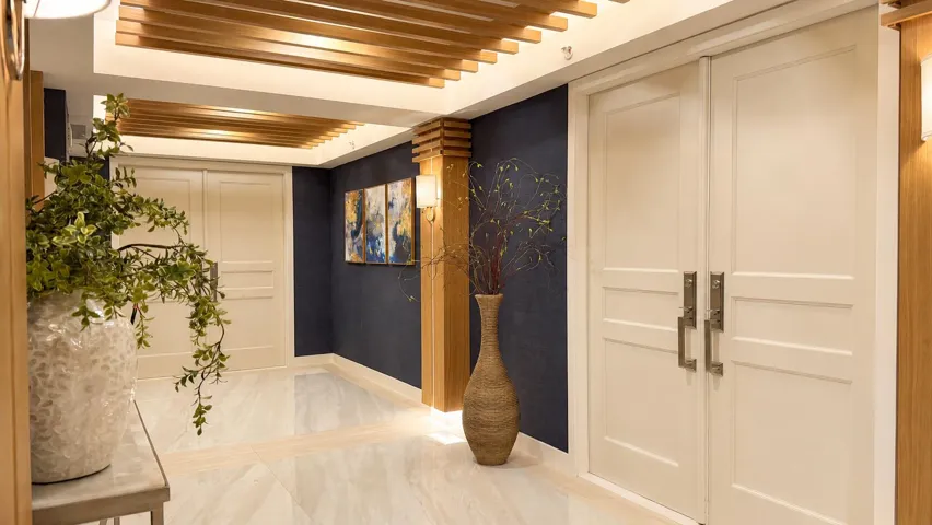 This foyer on the 14th floor is the prototype for the new lobby for the buiding