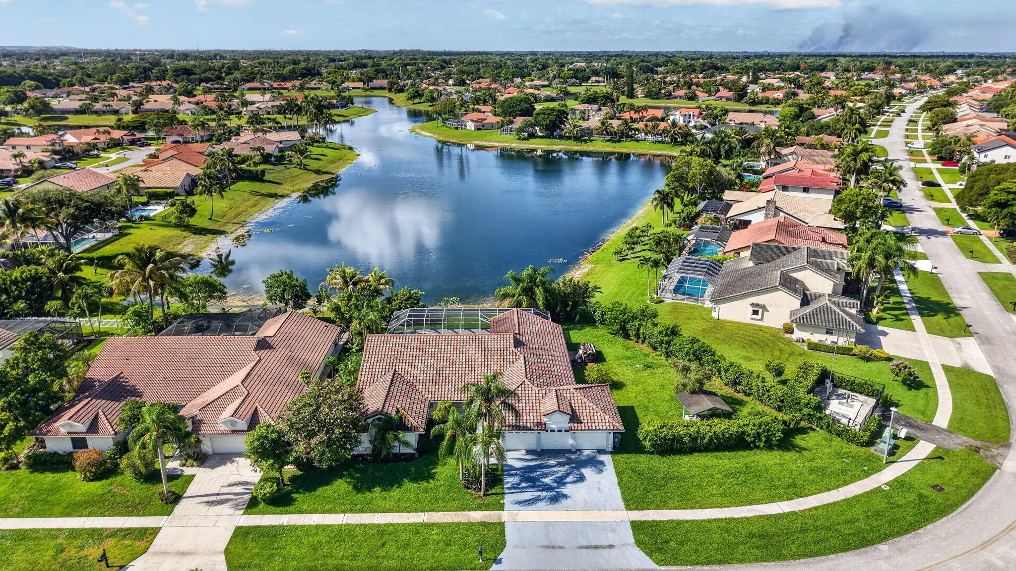 Aerial long lake views