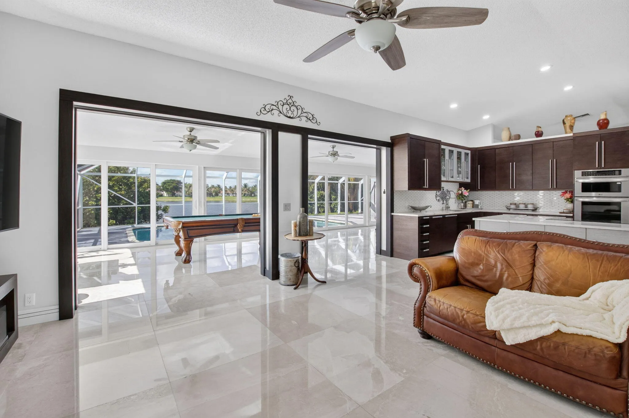 Pool & Lake views from Family & kitchen
