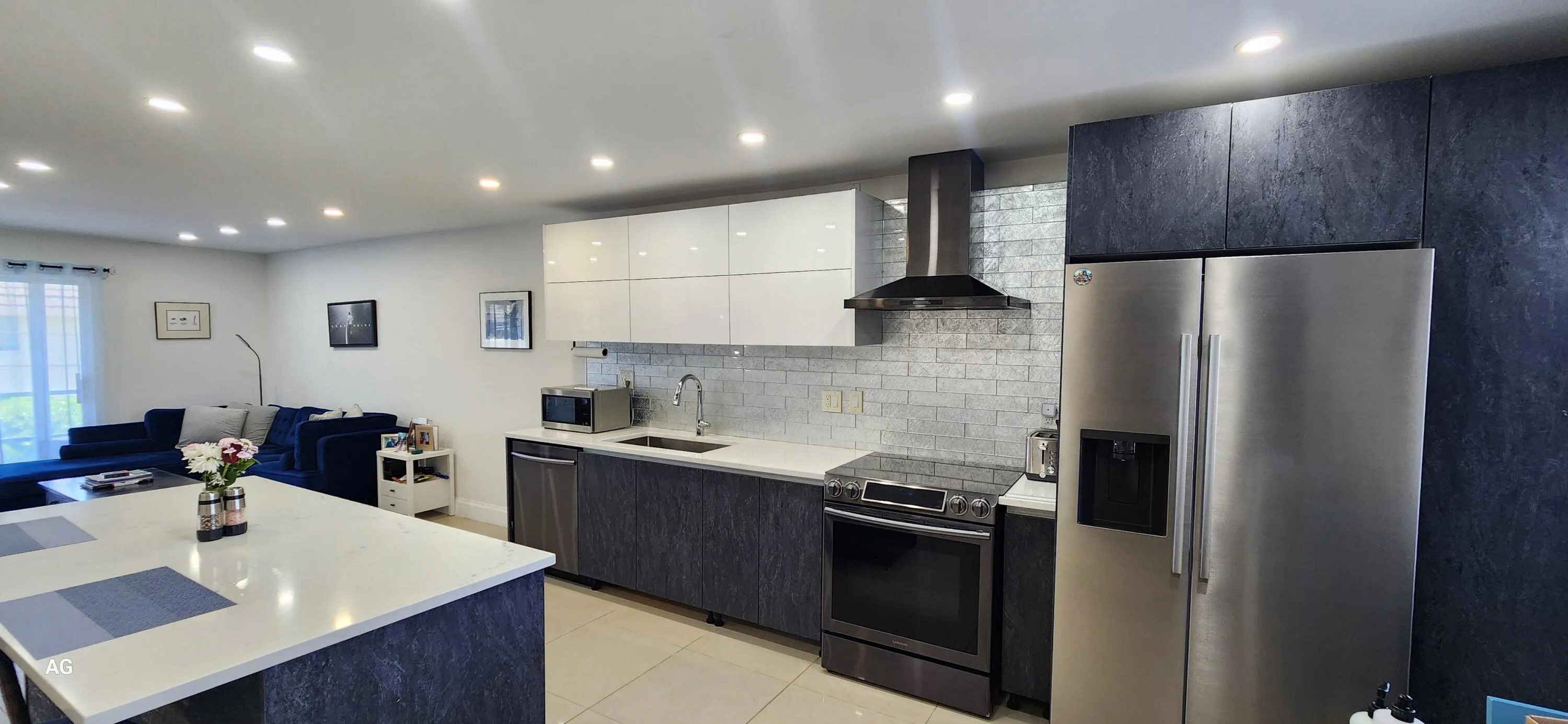 Modern kitchen sleek cabinets with Stainless steel appliances