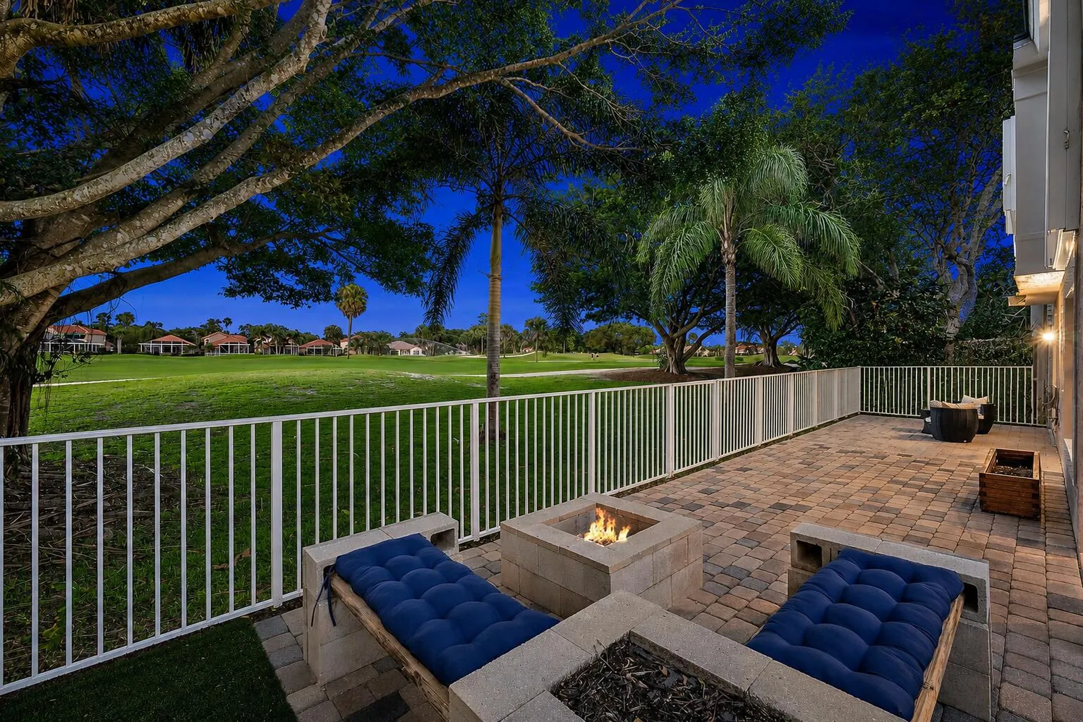 Patio fire pit twilight