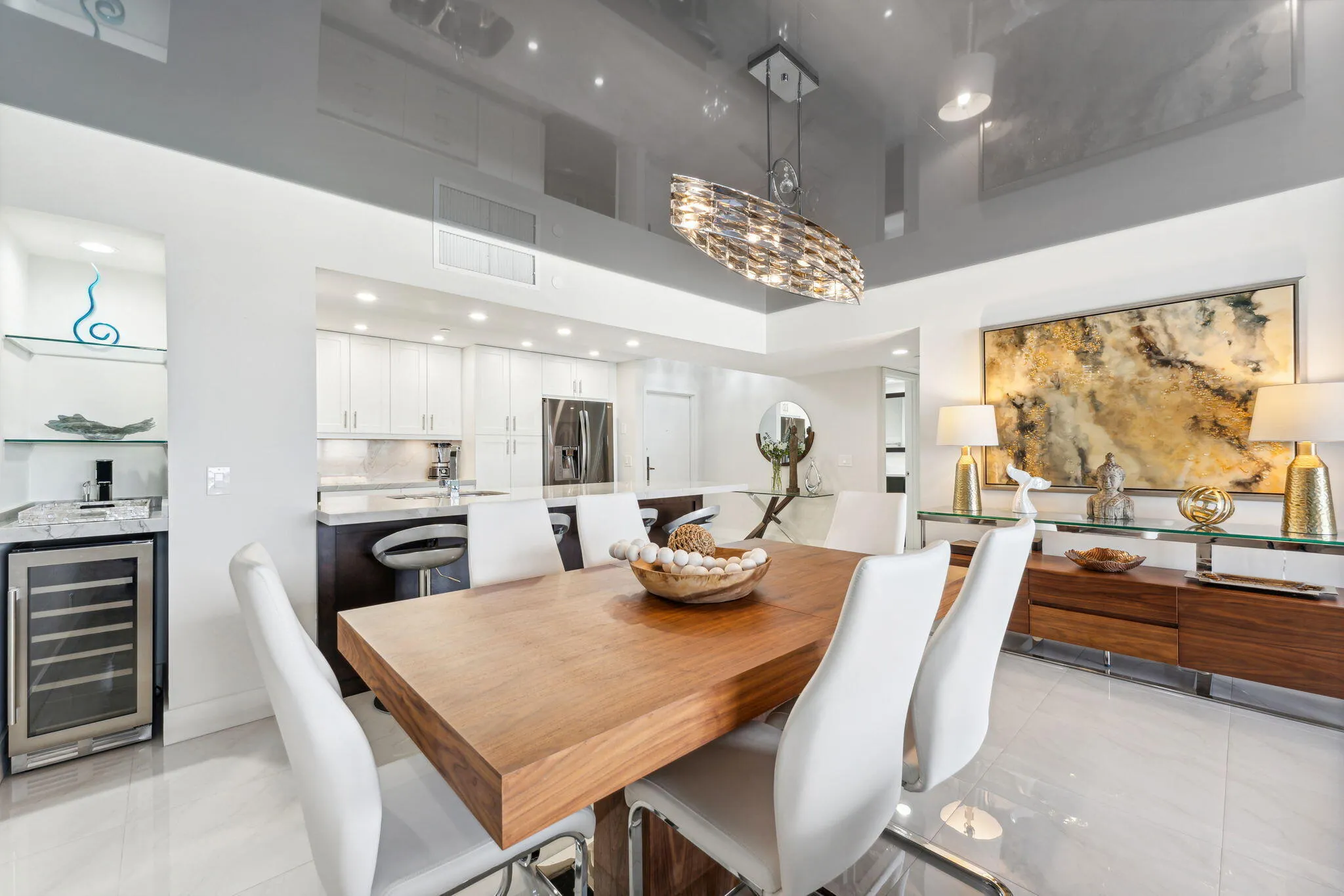 Dining area with beverage refrig